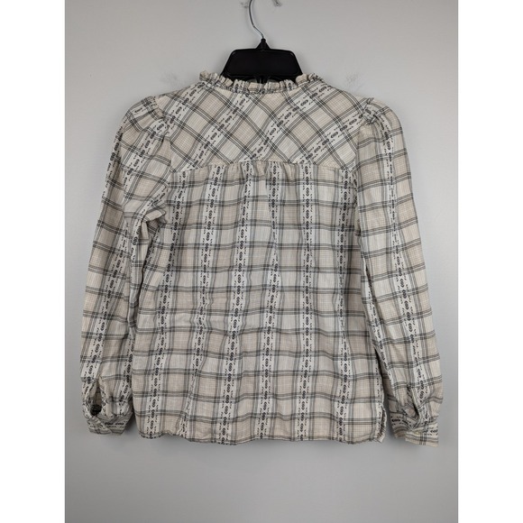 Ann Taylor Loft Plaid Ruffle Tie Neck Blouse Shirt Top Size XXSP Long Sleeve - Picture 8 of 8